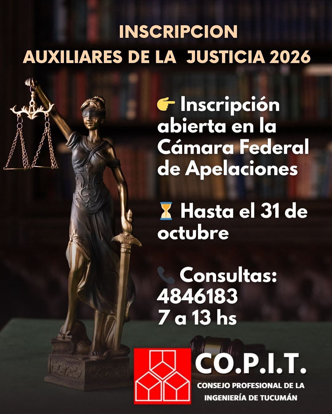 La Cámara Federal de Apelaciones informa que se encuentra abierta la inscripción para Auxiliares de Justicia 2026
